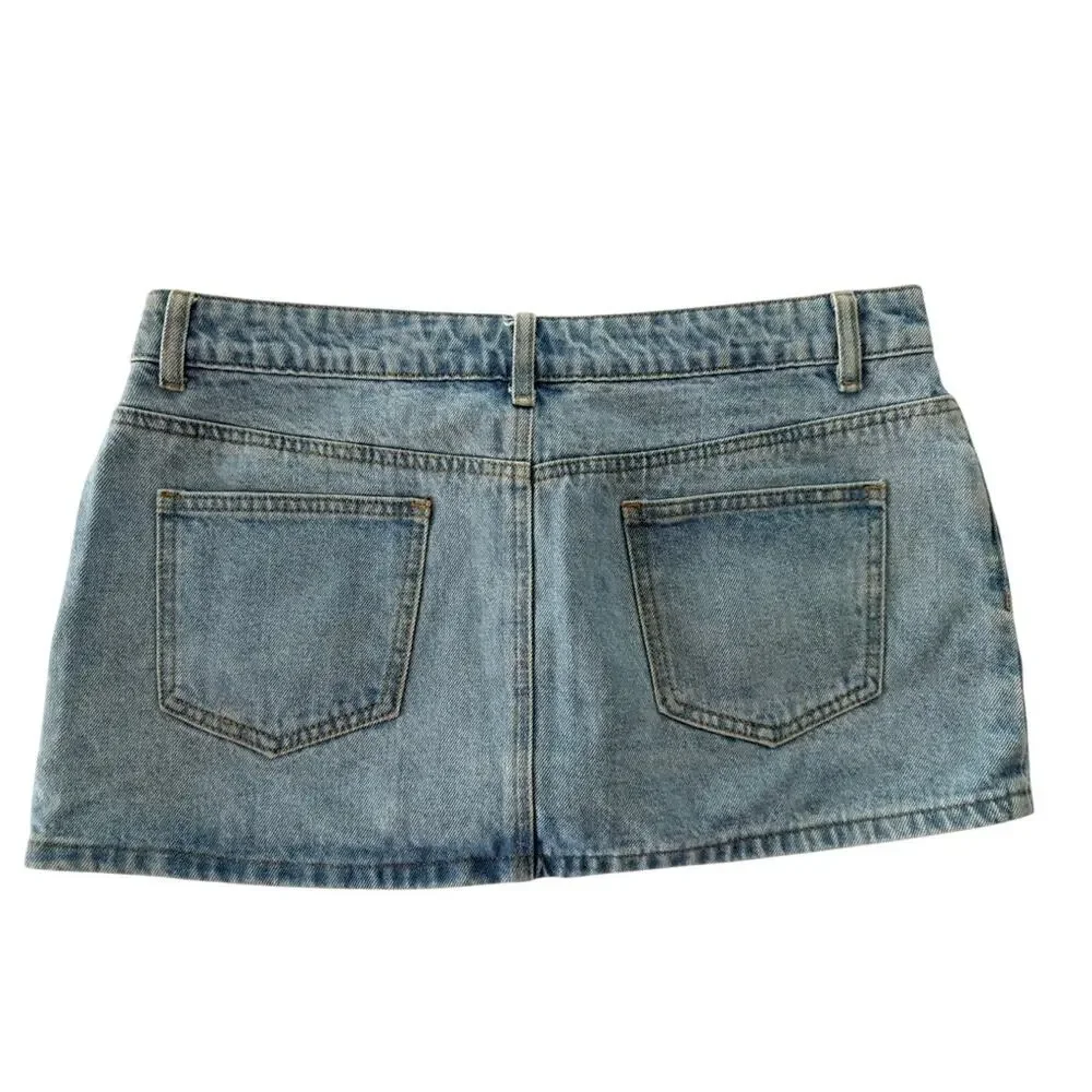 EDIKTED Chiara Micro Jean Skirt Size Large Denim Mini Cheeky